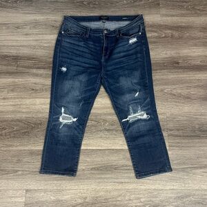 Judy Blue Dark Wash Capri Jeans Mid. rise Distressed Denim 15/32